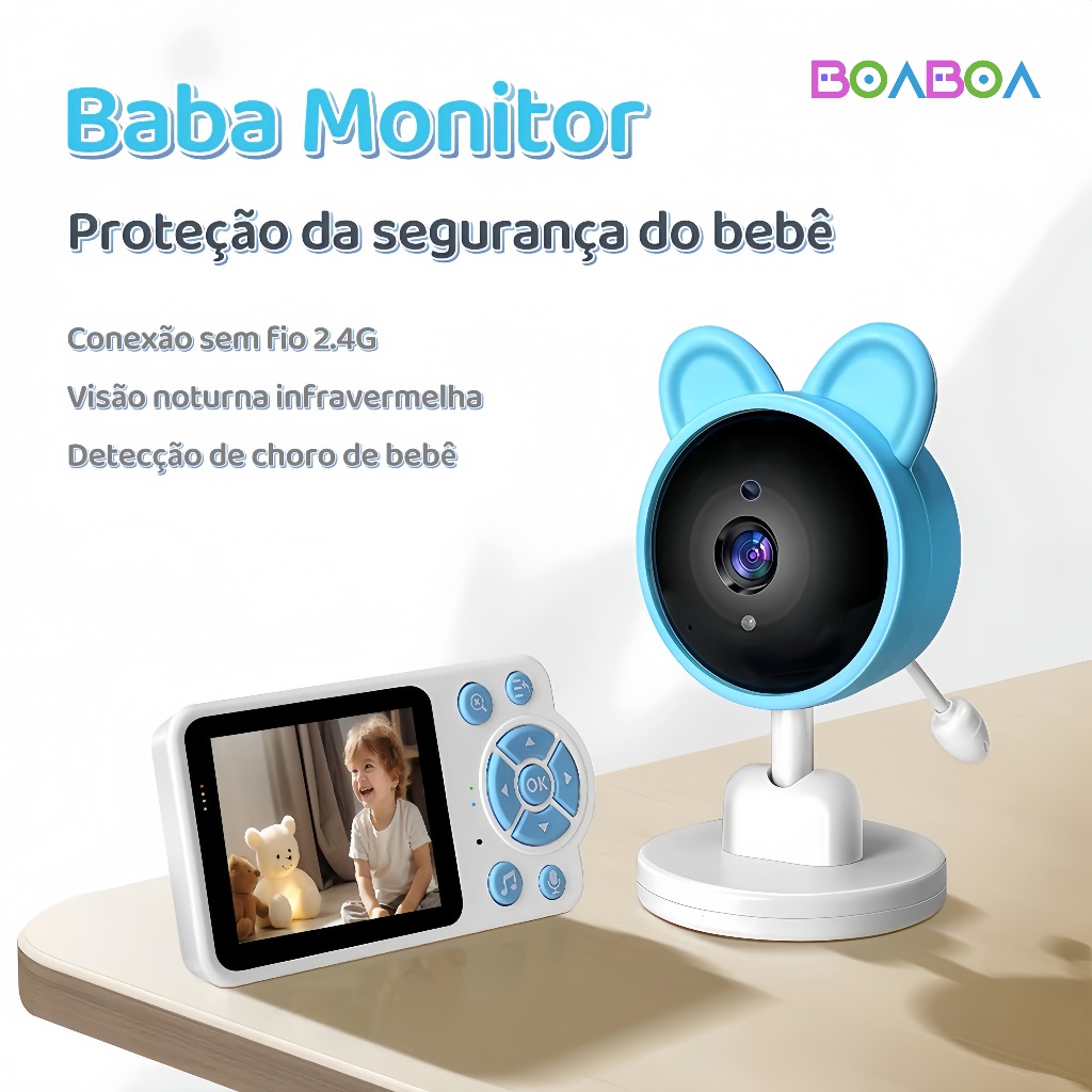 Monitor de Bebê com Vídeo HD Sensor de Temperatura e Visão Noturna Infravermelha