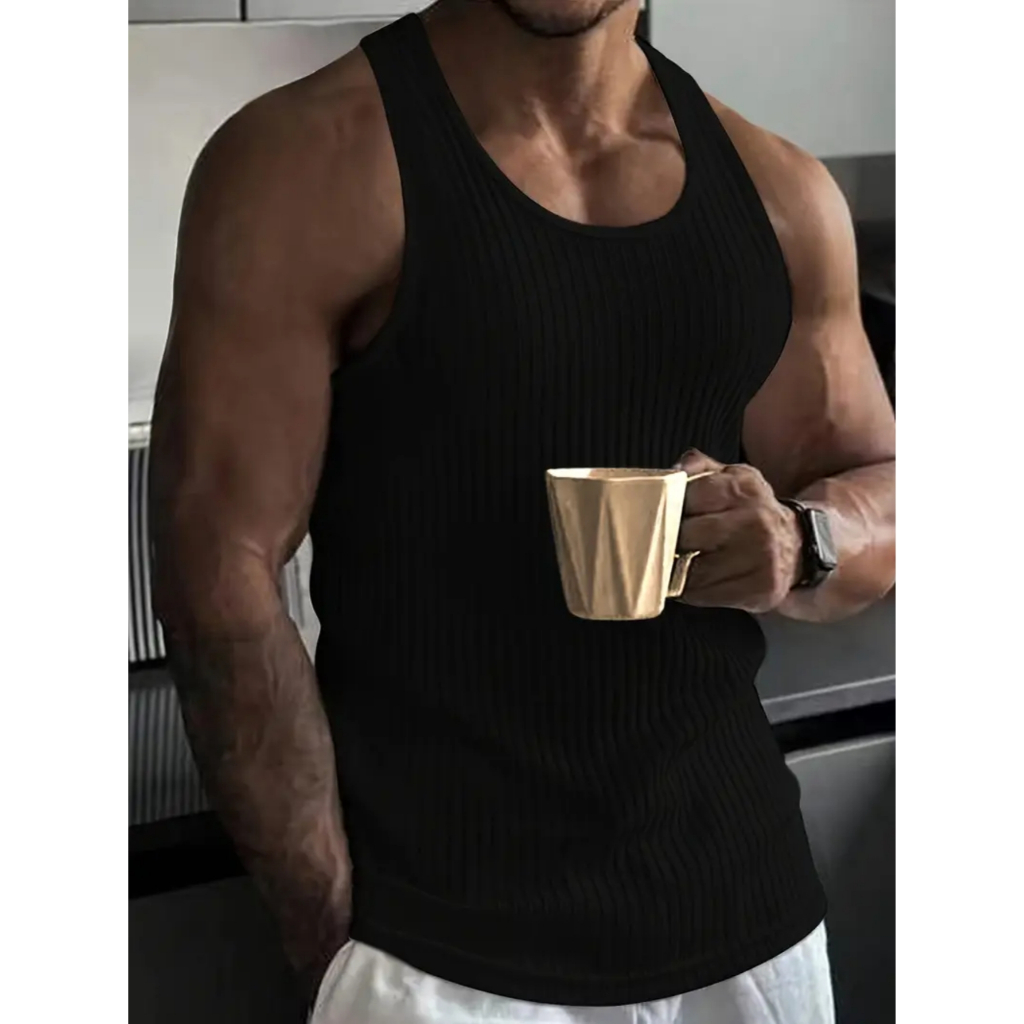 Camiseta Regata masculina Canelada Com Elastano Sport Academia Treino Lazer P M G GG