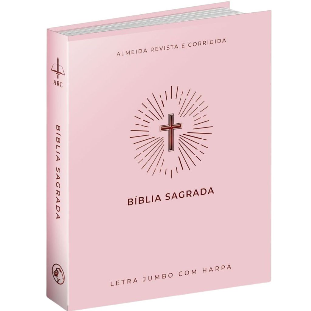 Bíblia Sagrada | Letra Jumbo | ARC com Harpa | Palavras de Jesus em Vermelho | Cruz Rosa em Oferta na Shopee