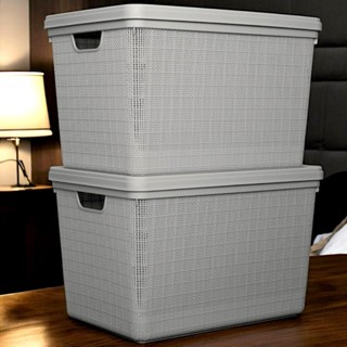 Kit 2 Caixas Organizadoras com Tampa 22 Litros Cesto em Plástico Resistente Cinza em Oferta na Shopee