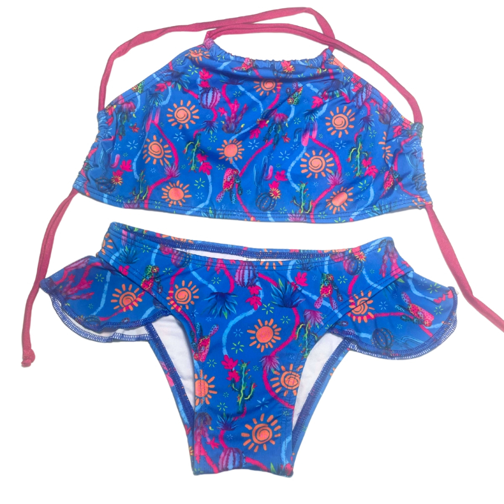 Biquíni Infantil Cropped e Calcinha Babadinho Moda Praia Piscina Verão Com Proteção UV