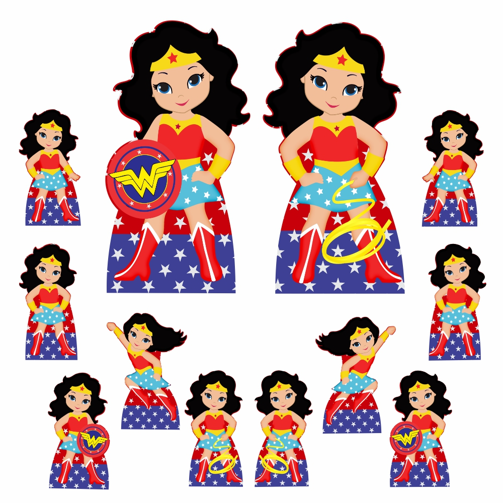 Mulher Maravilha Cute super Kit 12 Totens De Mesa E Chão decoração de festa infantil