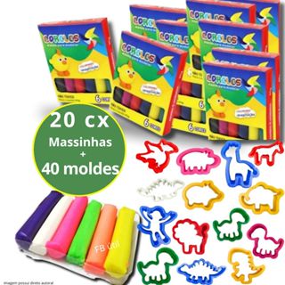 Kit 20 Caixas de Massinha + 40 Forminhas Cortador Coloridas Brinquedo Infantil Festa Lembrancinha em Oferta na Shopee