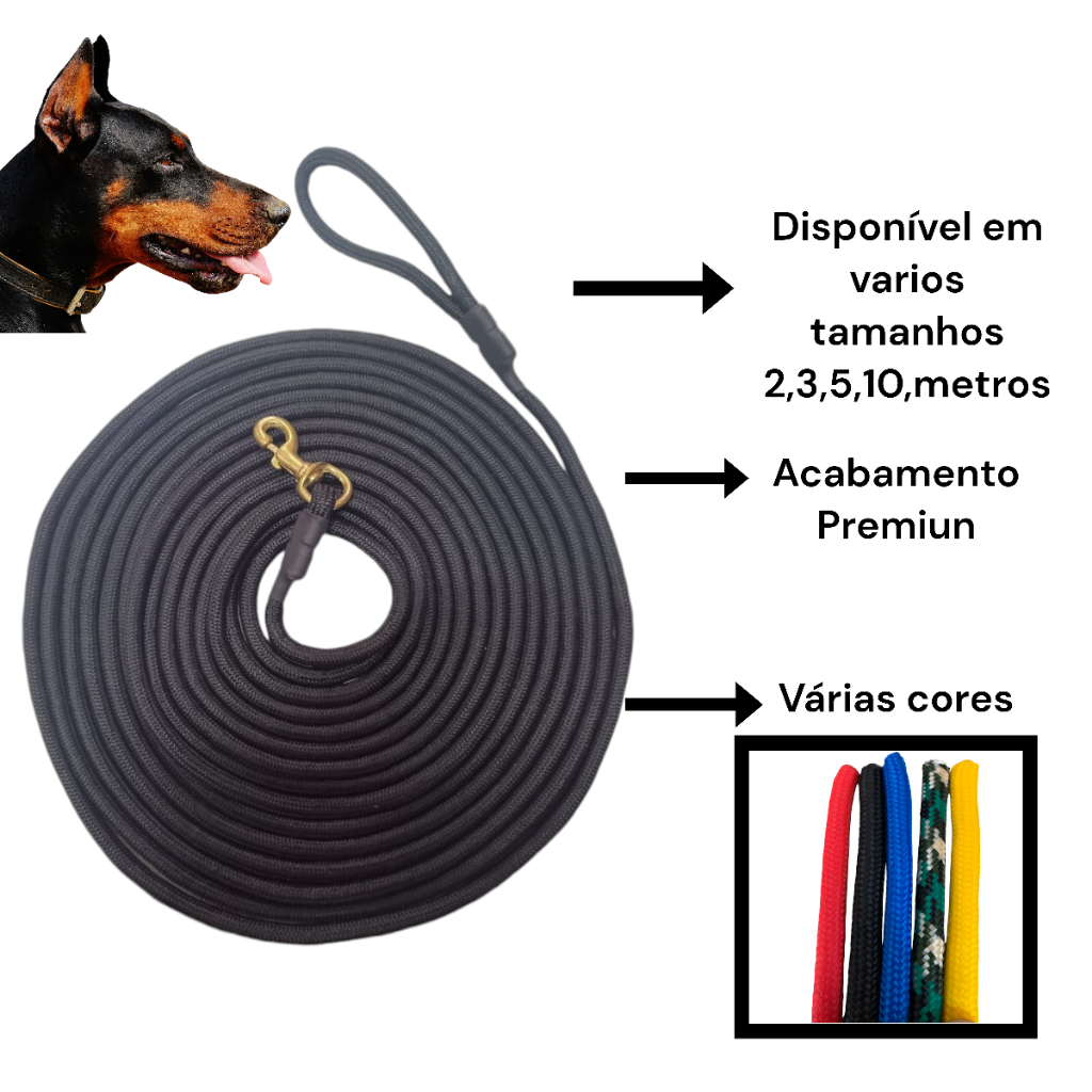 Coleira Guia Para cachorro com mais liberdade e mosquetão ultra reforçado