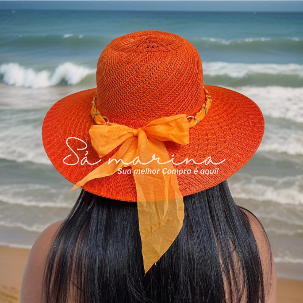 Chapéu Feminino de Praia Detalhe em Corrente e Laço