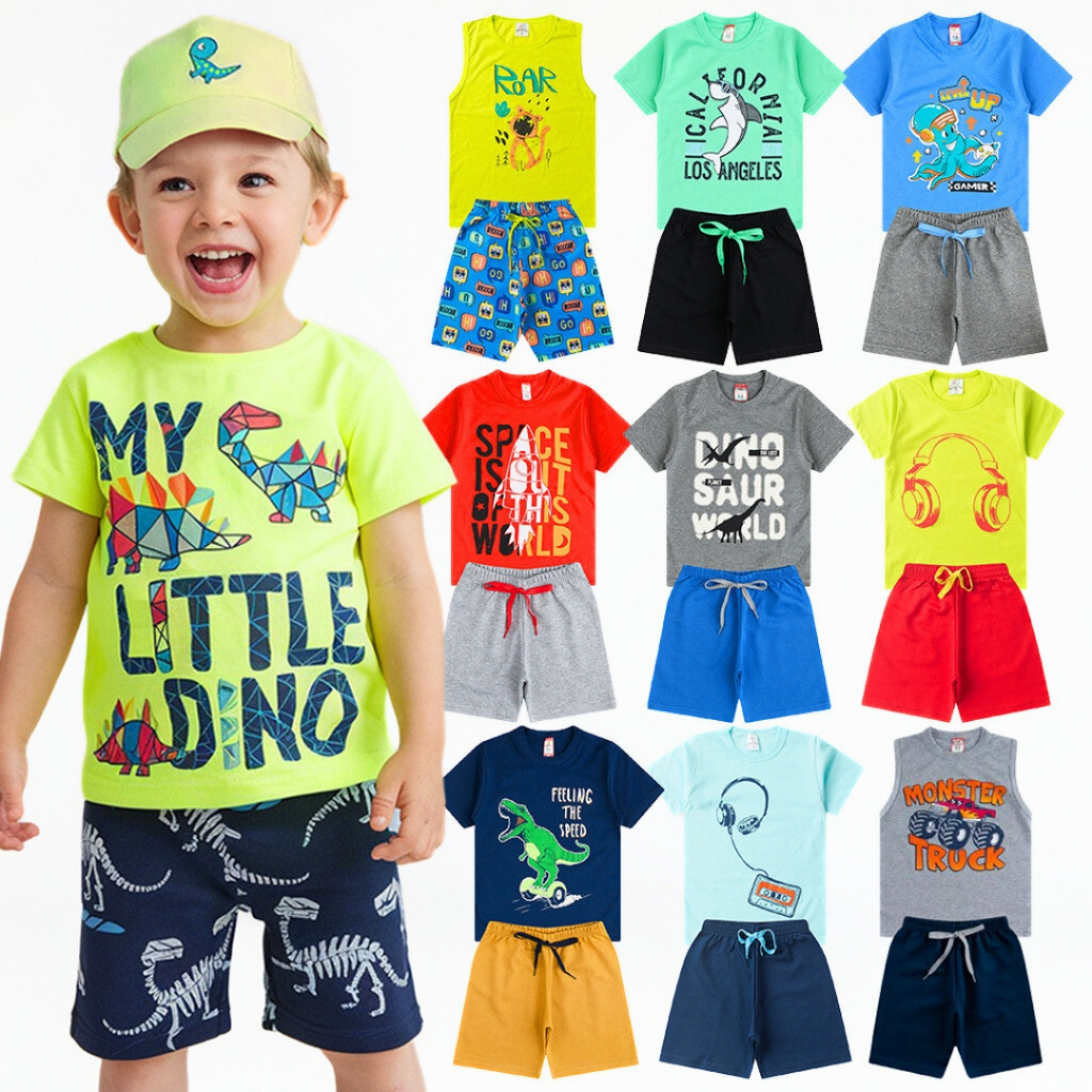 Kit 10 Peças de Roupas Sortidas Infantil Menino 5 Camiseta e 5 Bermuda