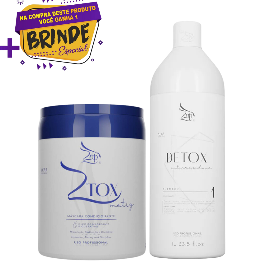Kit Zap Shamp Detox 1l + Ztox Matizador Blue 950g + Brinde