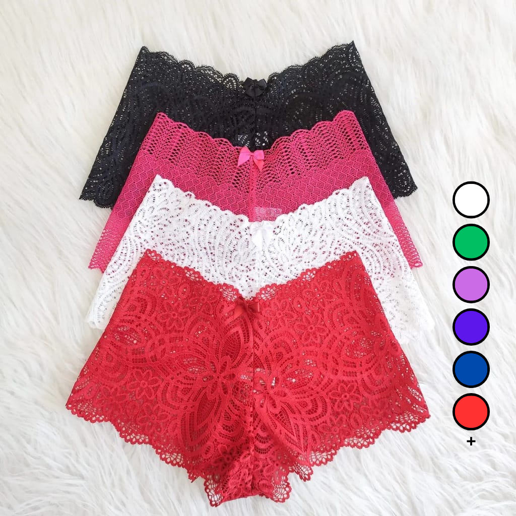 Kit 10 Calcinha Shortinho Caleçon Rendadas Lingerie Sexy Feminina Detalhes em Renda Confortável