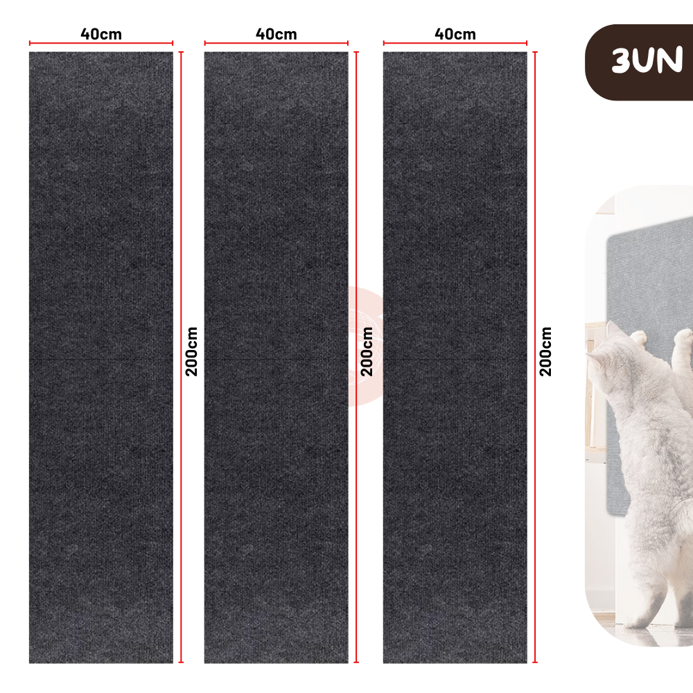 Tapete Arranhador para Gatos Adesivo Protetor de Sofá Protetor Adesivo Kit 3un 40cm x 2 metros Cinza Escuro