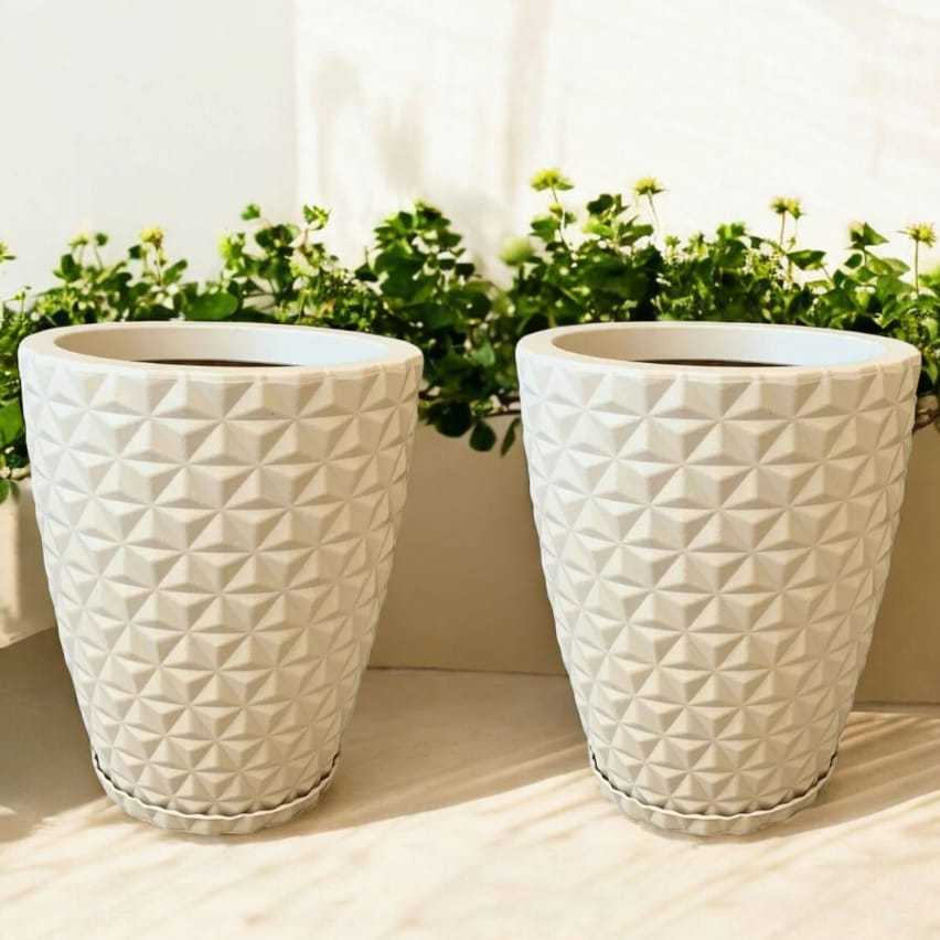 Kit 2 Vasos  Para Plantas e Flores Coluna Diamante N3 Decorativo em Polietileno + Prato Coletor