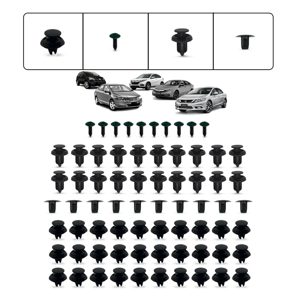 Kit Completo 70 Grampos Presilhas Reparo de Parachoque/Parabarros Civic City HRV Fit Todos os anos