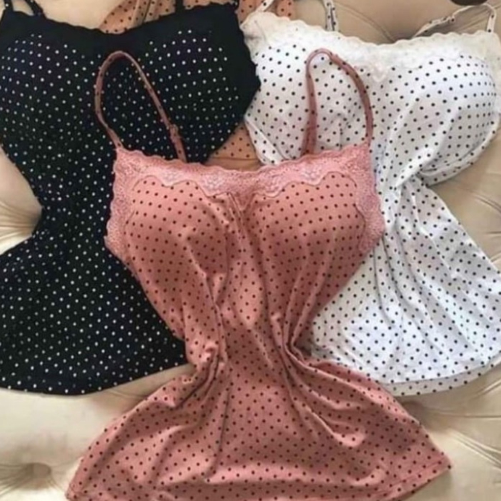 Kit Blusinha Renda Com Bojo Alcinha Regulável Kit c/ 2 peças Modelo Poá/ Lisa e Listrada