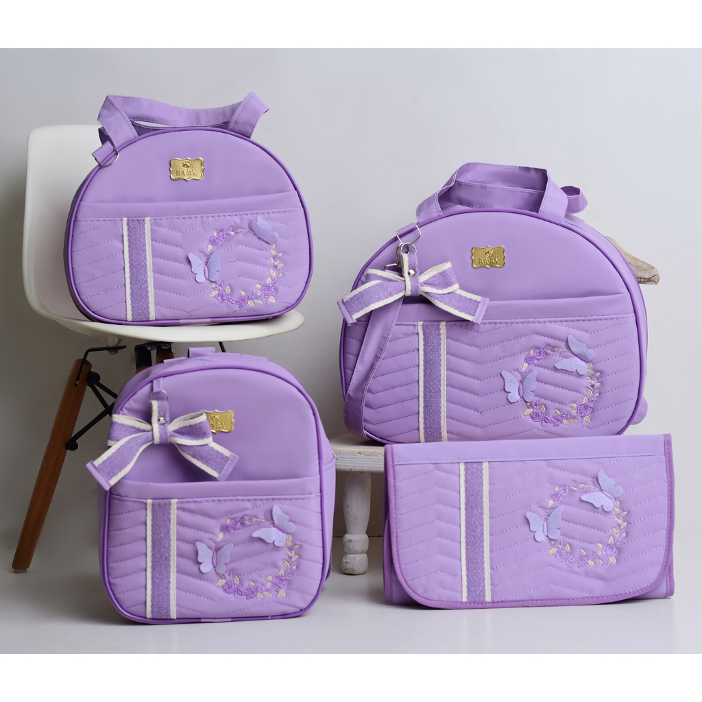 Conjunto com Bolsas de Bebê Maternidade Borboletas e Lacinho
