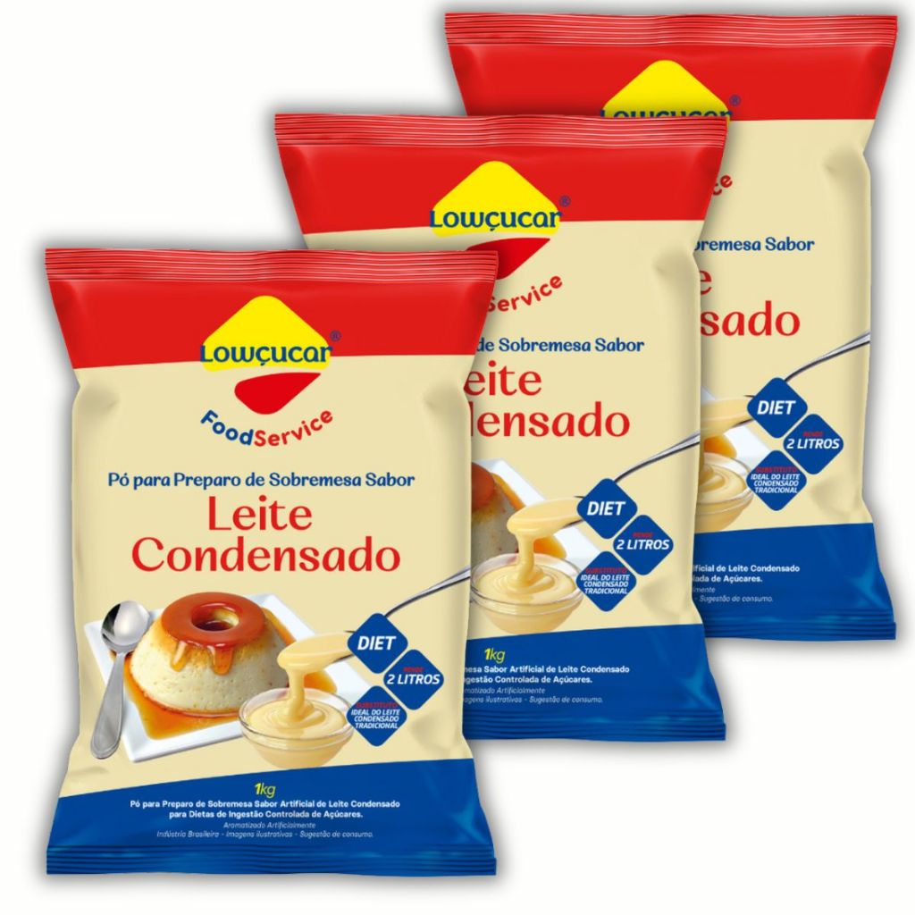 Kit 3 Leite Condensado Diet Em Pó Preparo de Sobremesas 1kg - Lowçúcar