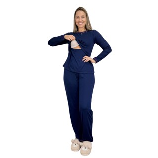 Pijama Amamentação Viscolycra Premium Feminino Inverno Amamentar Gestante Pós Parto Manga ...