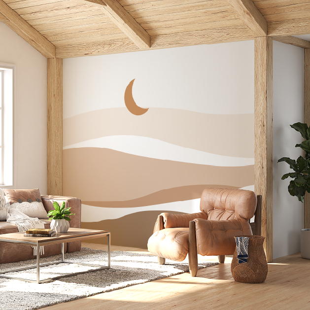 Papel de Parede Adesivo Boho Chic para Quarto e Sala - Duna com Lua