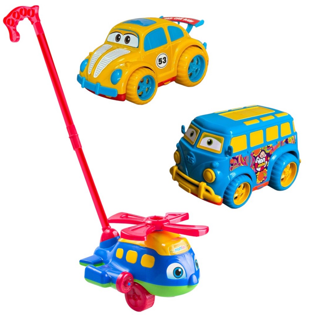 Kit de 3 Brinquedo infantil Helicóptero Push Plane Gira Hélice + Fusca Old Car + Kombi Bs van - Bs toys em Oferta na Shopee
