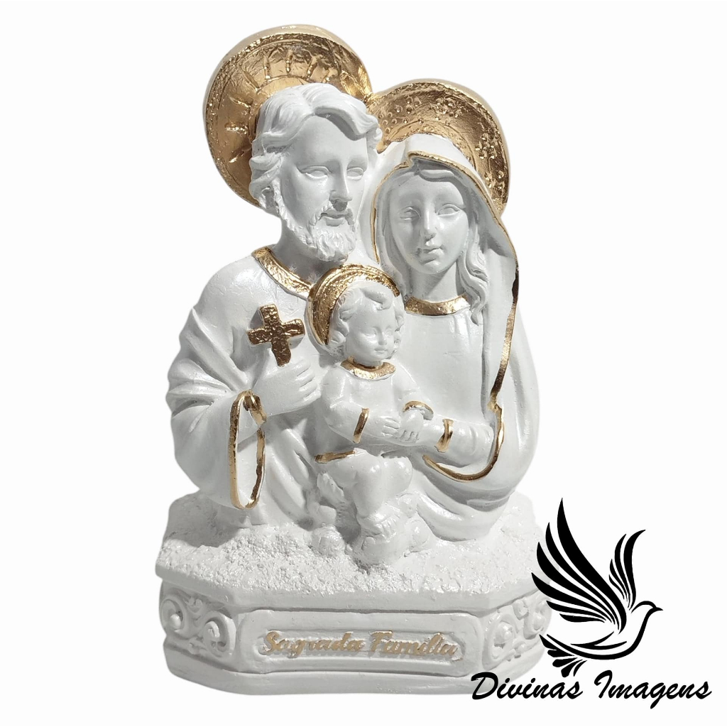 Imagem Sagrada Família Busto 15cm Branco Perolado com Detalhes Dourados Lembrança Religiosa em Oferta na Shopee