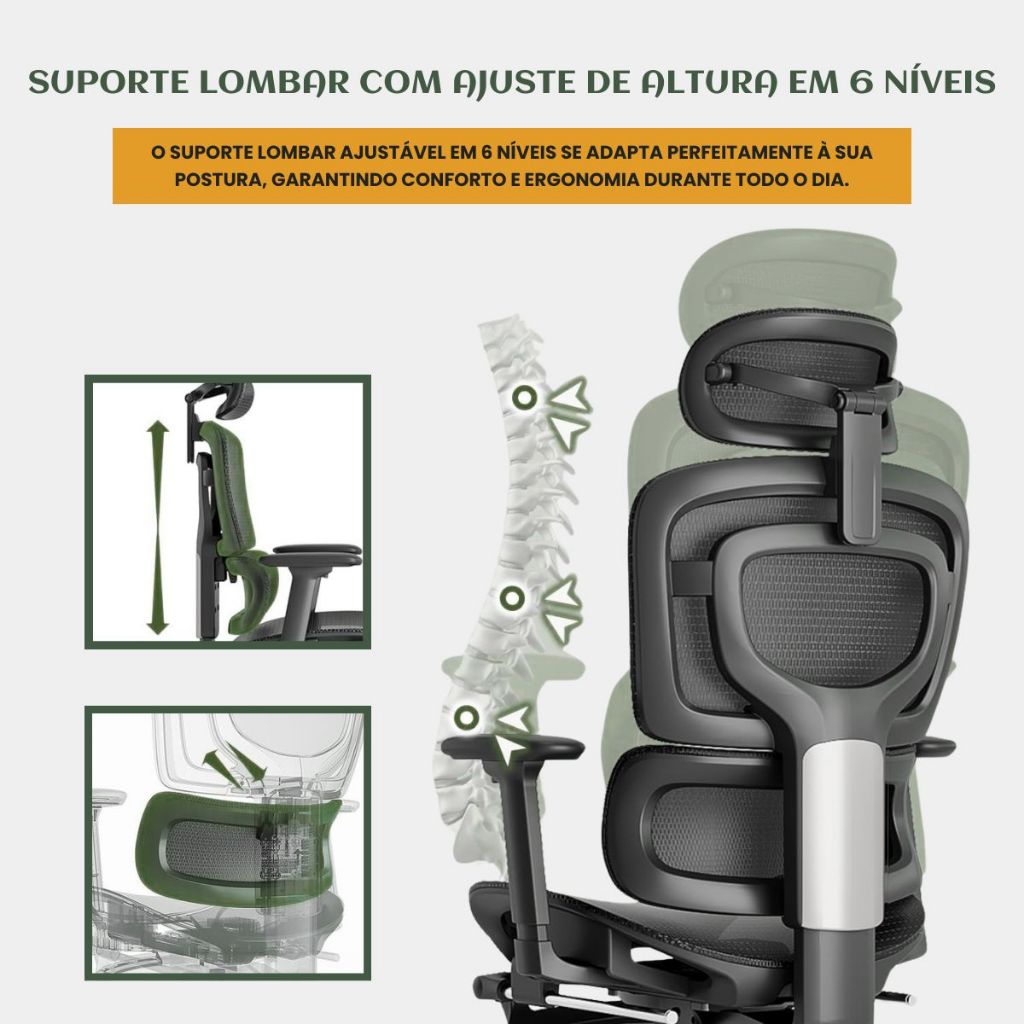 Cadeira Escritório Ergonômica Mônaco BT07/WT07 Luvinco Malha Respirável Lombar Adaptável Apoio Pés — imagem 2 de 2