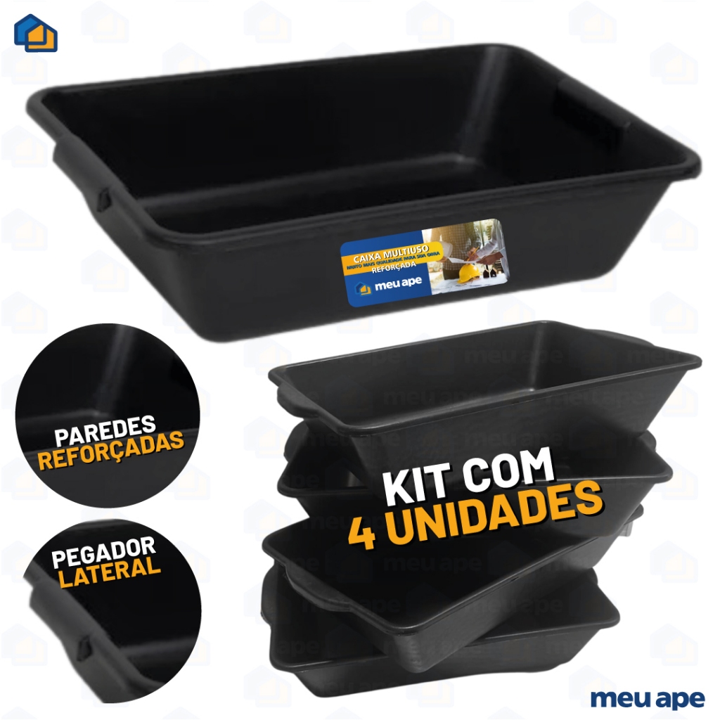 4 Caixa Plástica Para Massa Retangular Obras Areia Gato Multiuso Reforçada 20LT em Oferta na Shopee