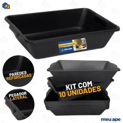 10 Caixa Plástica Para Massa Retangular Obras Areia Gato Multiuso Reforçada 20LT