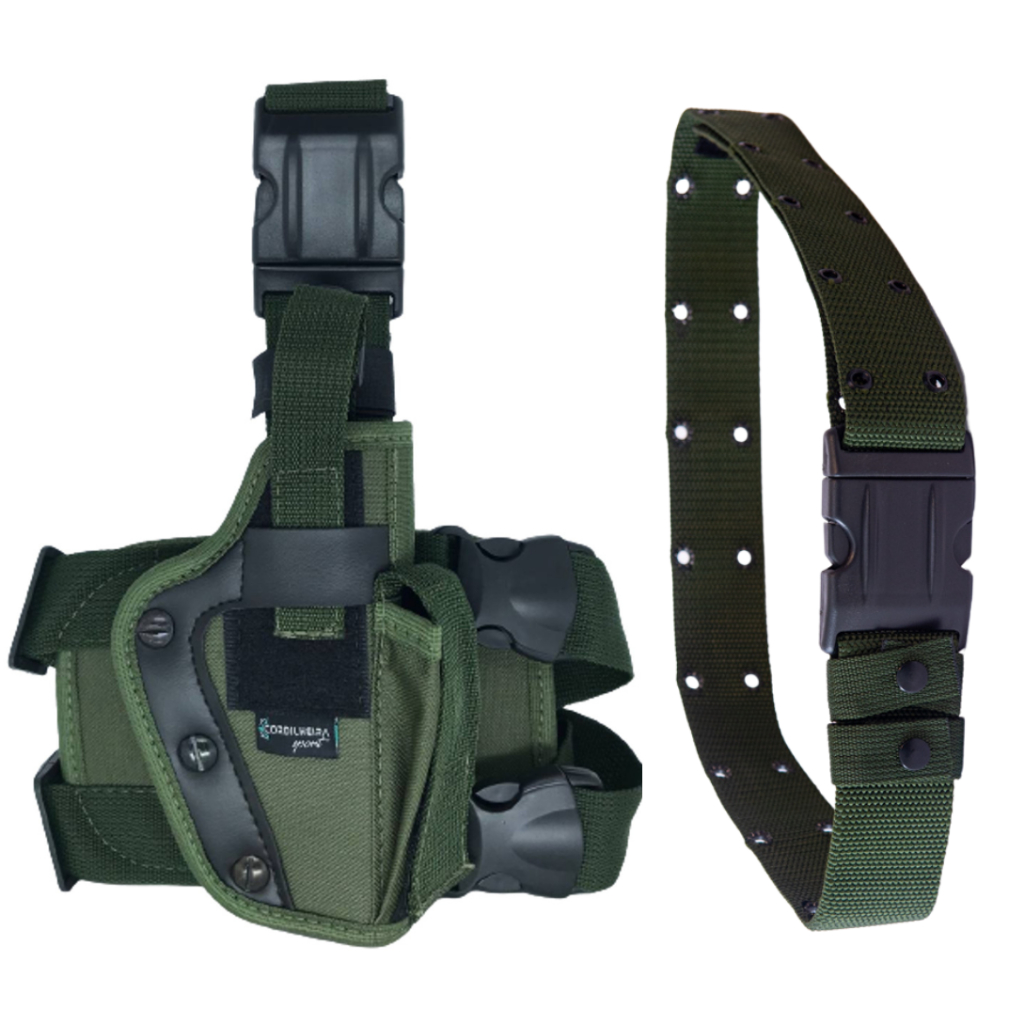 Coldre Militar Robocop Cintura - Perna Verde + Cinto Tático Ilhós - Sports & Outdoors