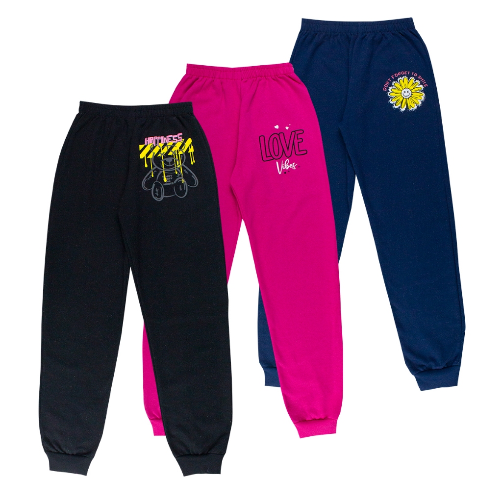 Kit 3 Calças Moletom Infantil Juvenil Meninas Roupas Inverno Atacado