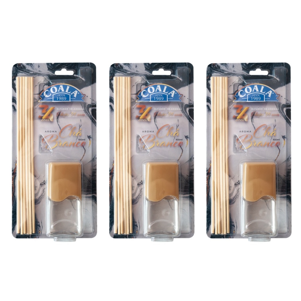 Kit 3 Coala Difusor de Aromas e Ambientes Chá Branco 100ML - Com Varetas - Perfumado em Oferta na Shopee