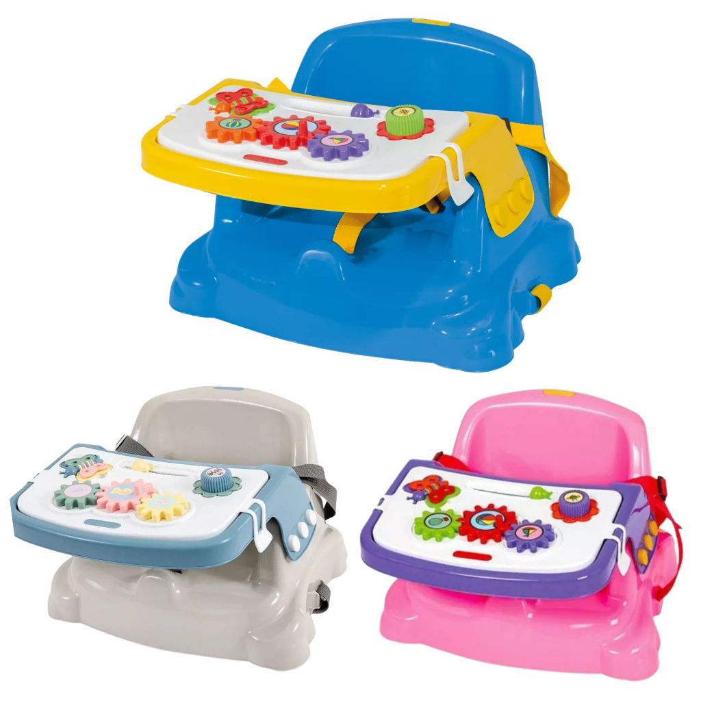 Cadeira Didática + Alimentação Infantil 2x1 Poliplac, Portátil, Bebê, Rosa, Azul, Bege