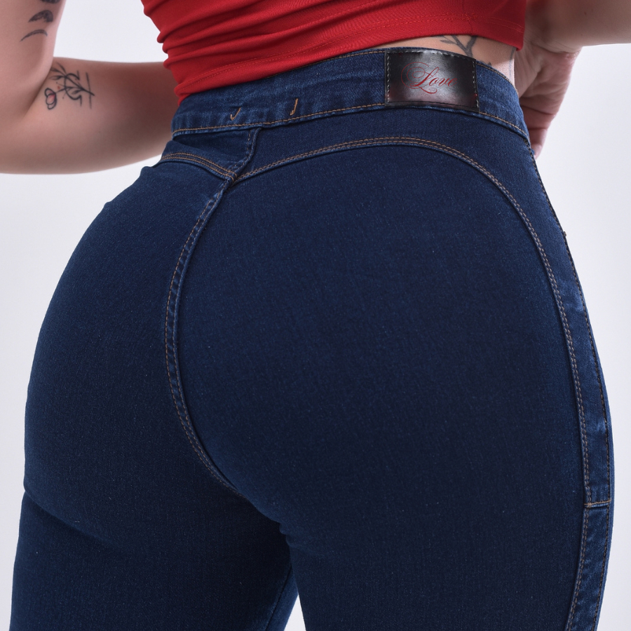 Calça Jeans Feminina Skinny Cintura Alta Levanta Bumbum Sem Bolso Com Lycra
