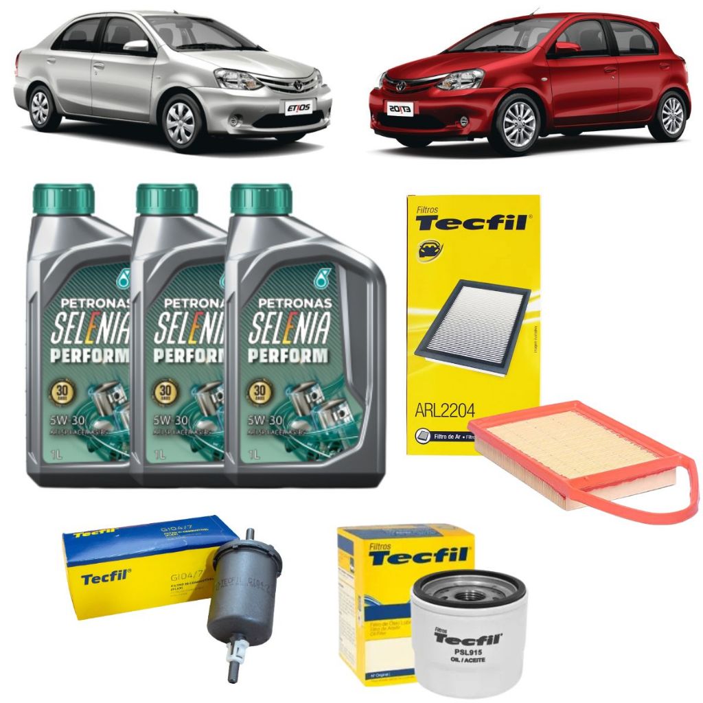 Kit Troca De Oleo Filtros Toyota Etios 1.3 1.5 Flex 5w30 Sintético Petronas Selenia Revisão Original em Oferta na Shopee