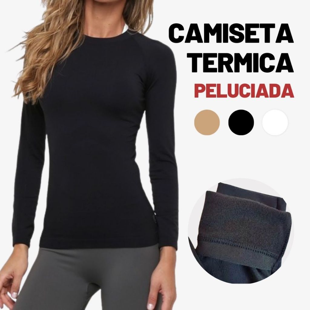 Camiseta Térmica Peluciada Feminina pra Frio Cardigã que Regula Temperatura Corporal no In...