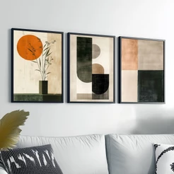 Conjunto Quadros 3 Peças Abstrato Moldura 40x60 Sala Grande Escritório Quarto