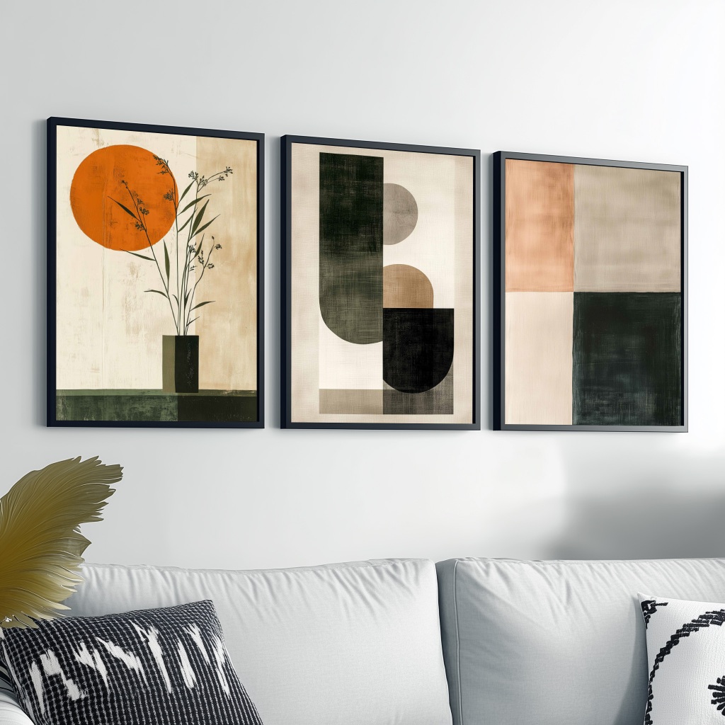 Trio Quadros Abstrato Moldura 50x70 Sala Grande Escritório Hall Quarto · foto 2