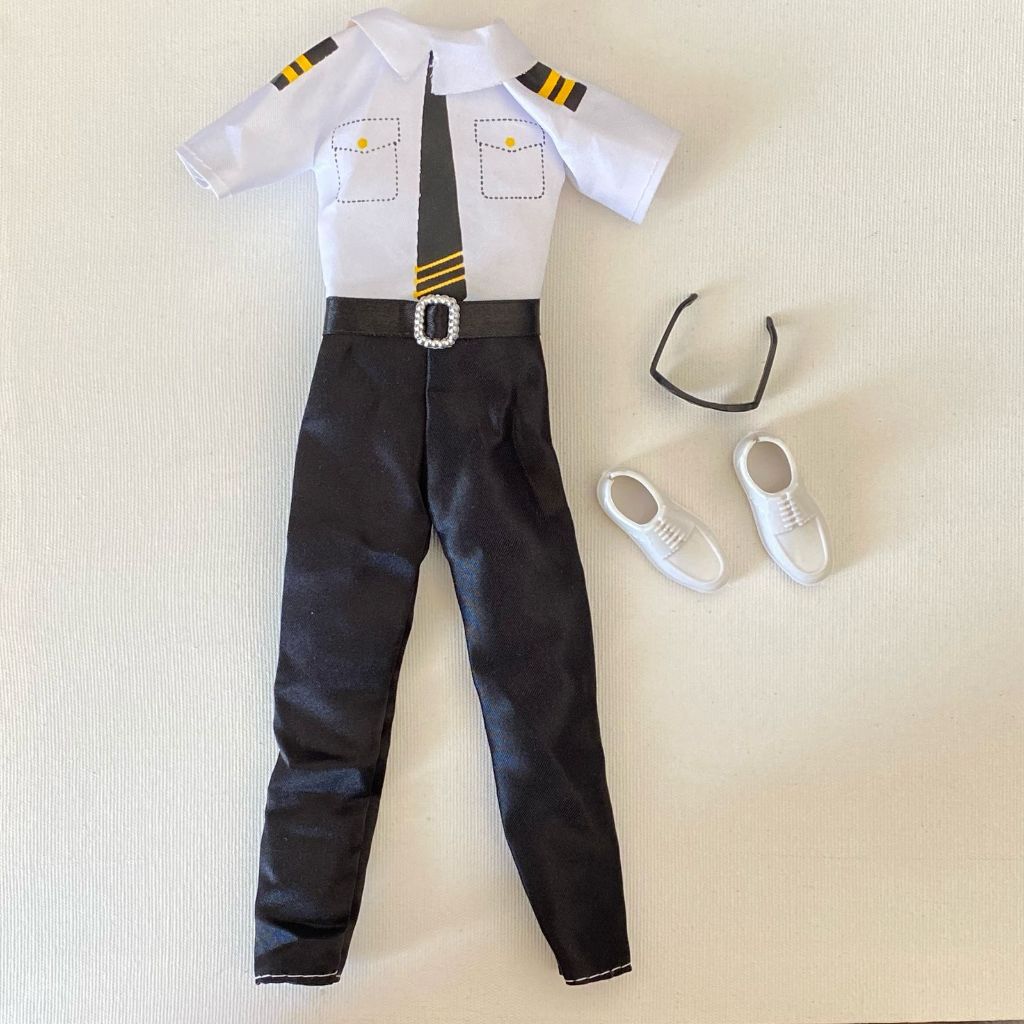 Roupa Piloto de Avião para Boneco Roupa Sapato Óculos e Mala para boneco