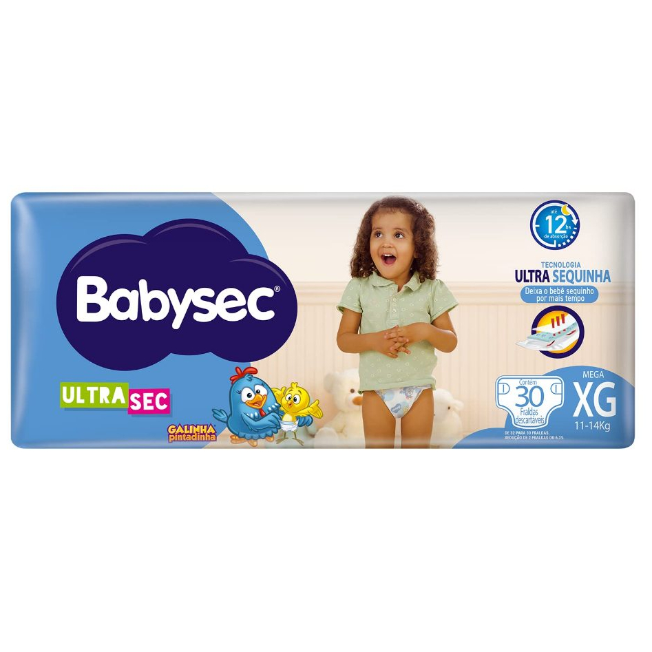 Fralda Babysec Ultrasec Mega XG com 30 unidades - 11 a 14kg