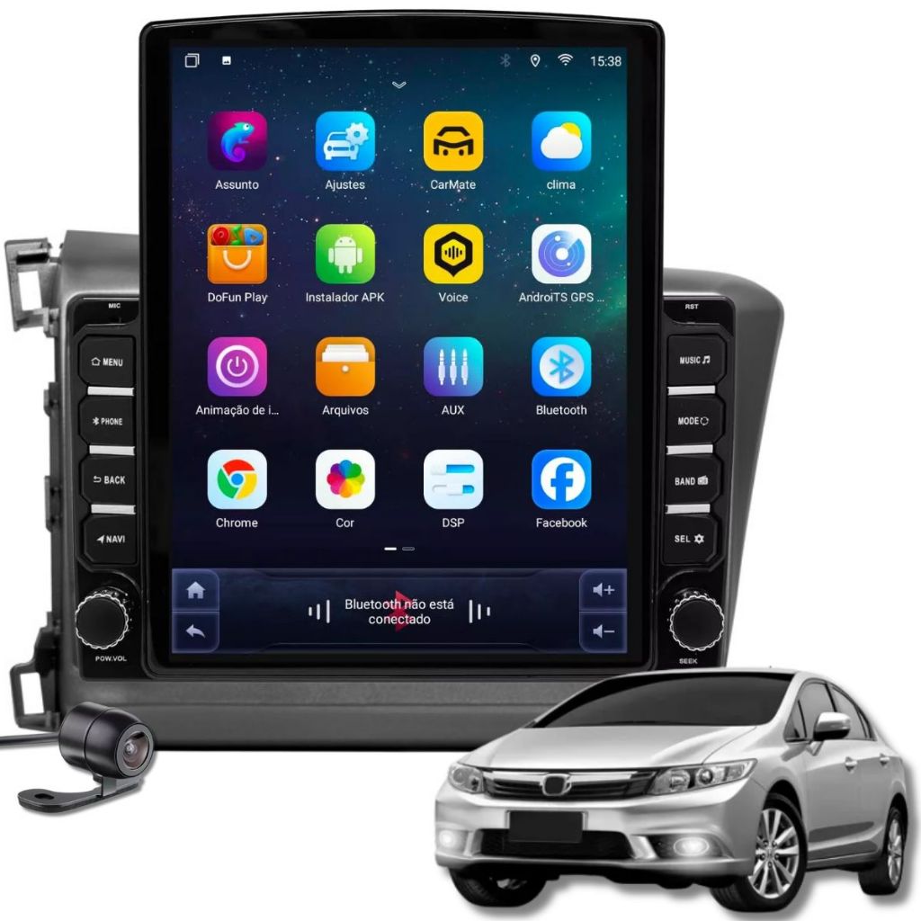 Central Multimídia Tesla Sistema Android 4gb Ram Gps Carplay Honda Civic 2012 2013 2014 2015 2016