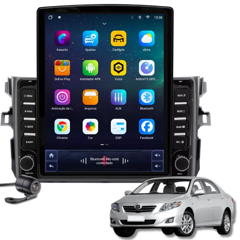 Central Multimídia Tesla Sistema Android 4gb Ram Gps Carplay Toyota Corolla 2008 2009 2010 2011 2012 2013