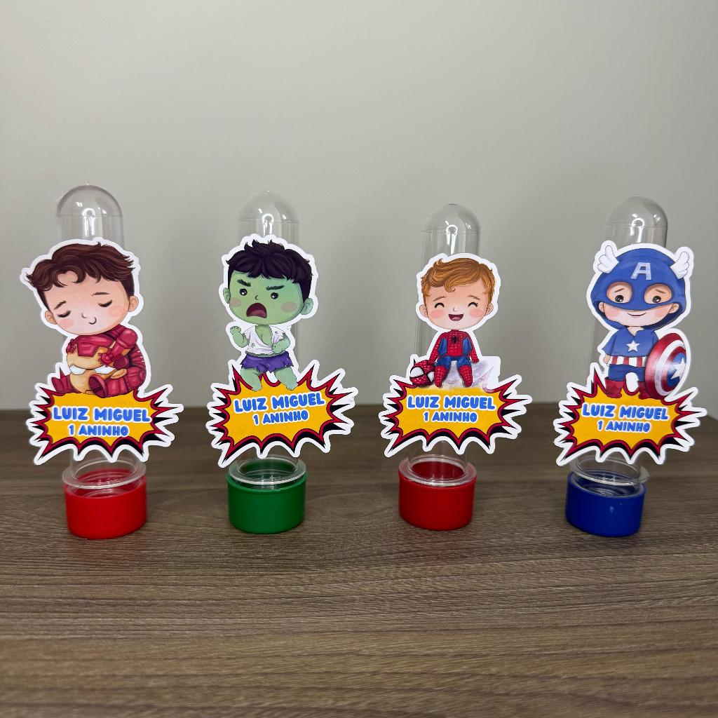 Tubetes + Apliques 3D Personalizado Lembrancinha Festa Aniversário Vingadores Aquarela