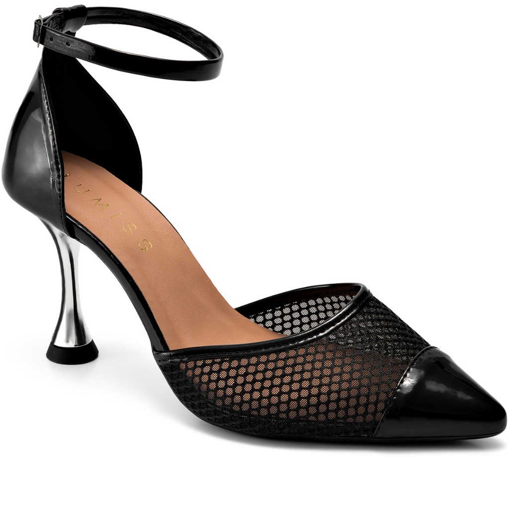 Scarpin Feminino Lumiss Bico Fino Aberto Salto Alto Fino Tela em Oferta na Shopee