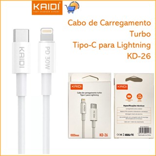 Cabo de Dados e Carregamento Turbo Tipo-C para Lighting KAIDI KD-26 Potência Máxima: 30w em Oferta na Shopee