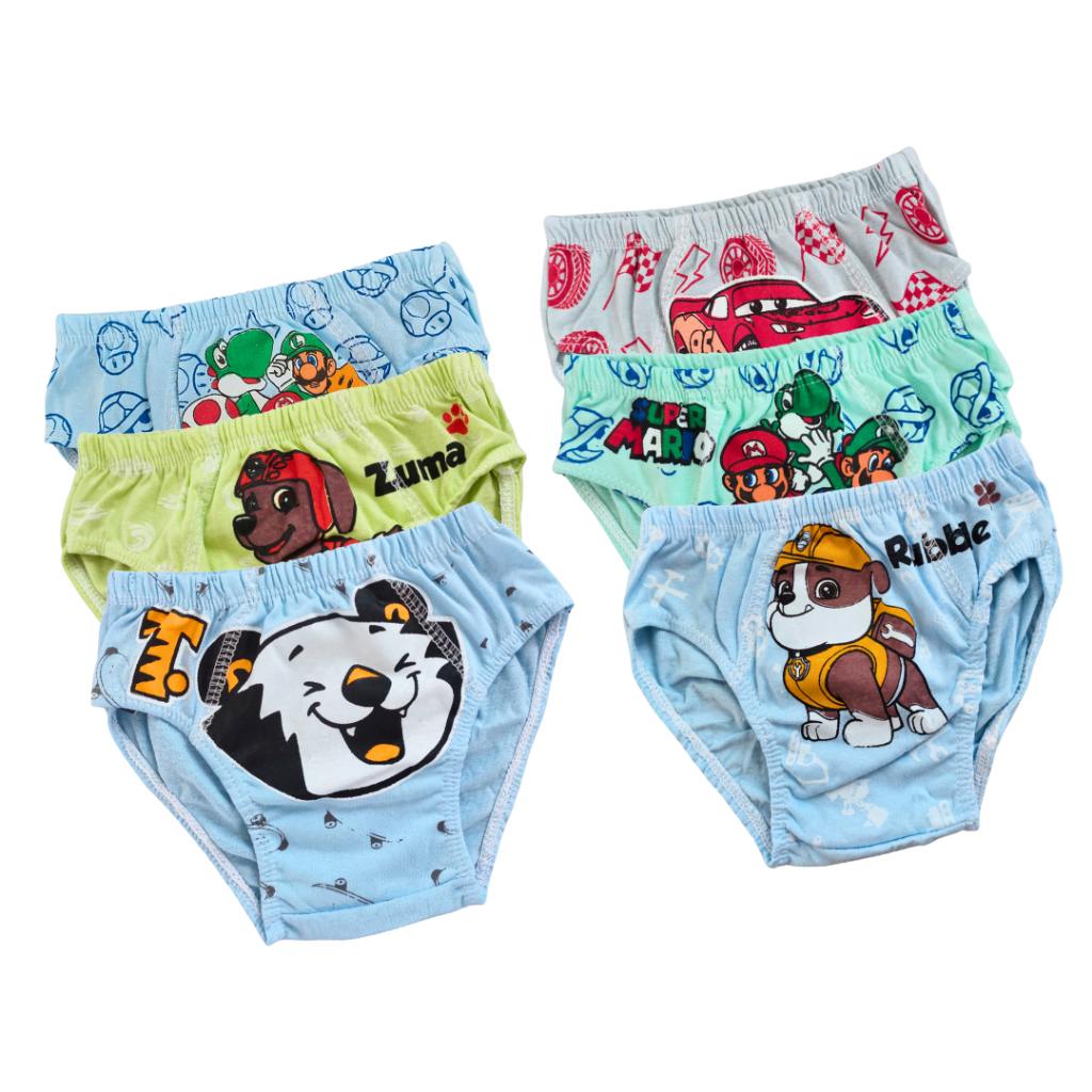Kit 6 Cuecas Infantil 100% Algodão Estampas Sortidas Divertidas e Super Confortável