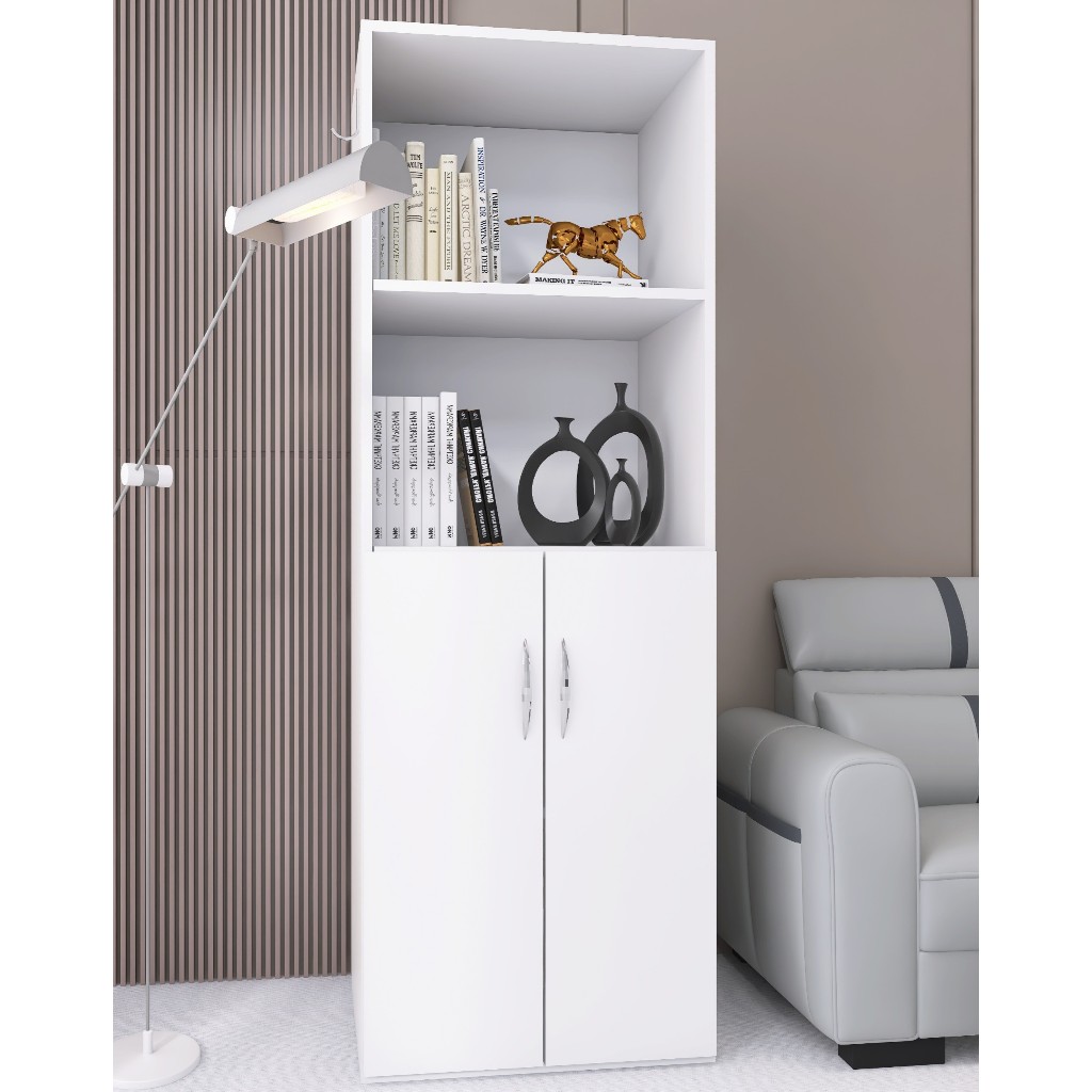 Estante livreiro organizador 2 Portas multiuso armario multifuncional prateleiras 4 nichos gold branco