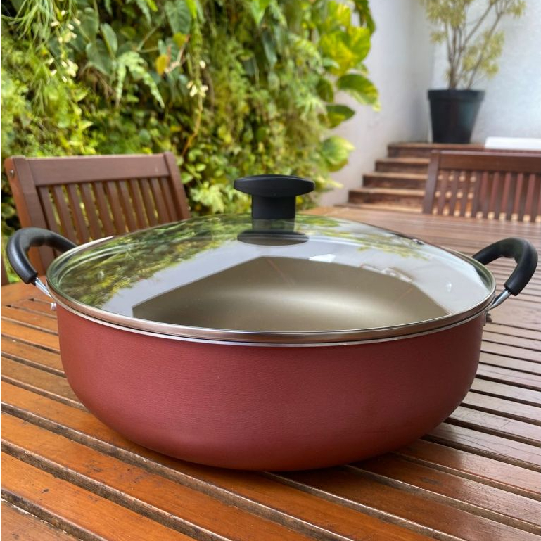 FRIGIDEIRA PANELA WOK GRANDE CAÇAROLA ANTIADERENTE COM ALÇAS + TAMPA.