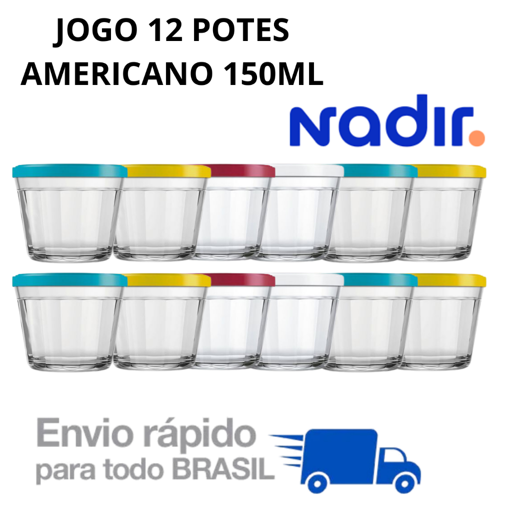 Jogo Potes Vidro Americano Com Tampa 150ml - 6/8/12 UNIDADES