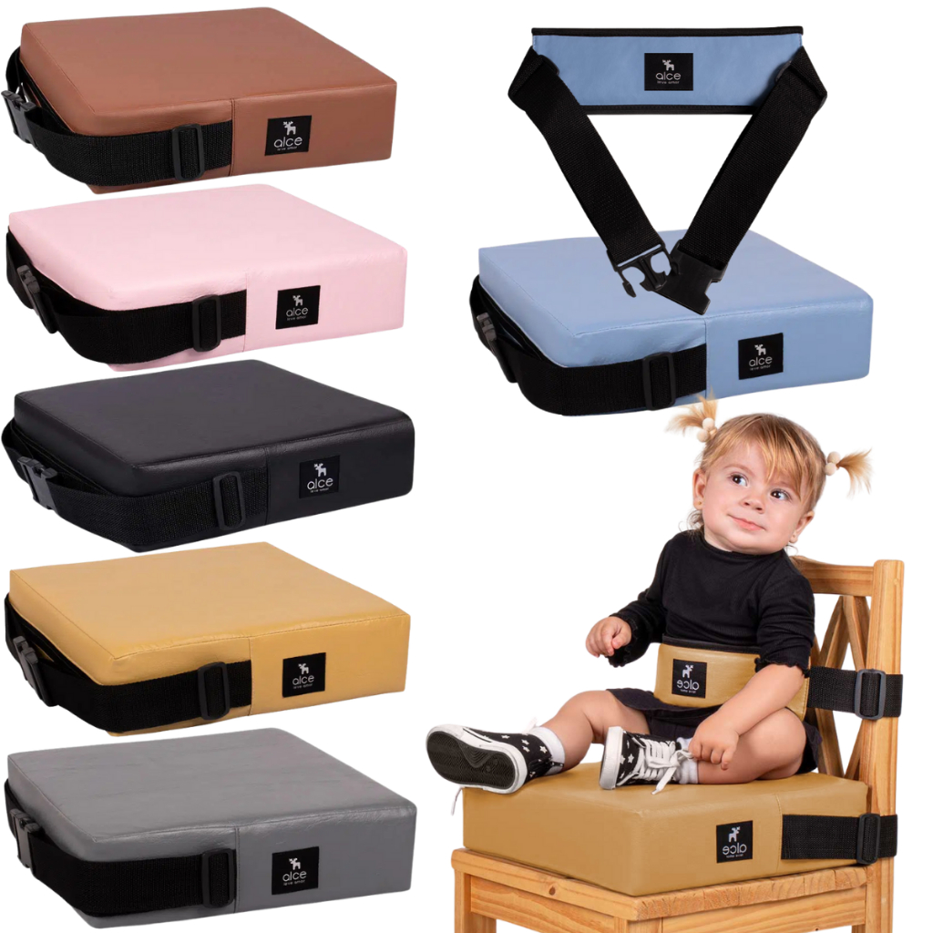 Kit Alce Assento E Cinto Courino Quadrado Para Cadeira Alimentação Elevação Bebê