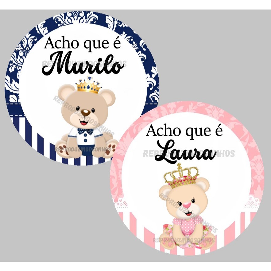 ADESIVOS DE CHÁ REVELAÇÃO PERSONALIZADO COM NOME- Realeza -Lembrancinhas de Chá de Bebê, Aniversário