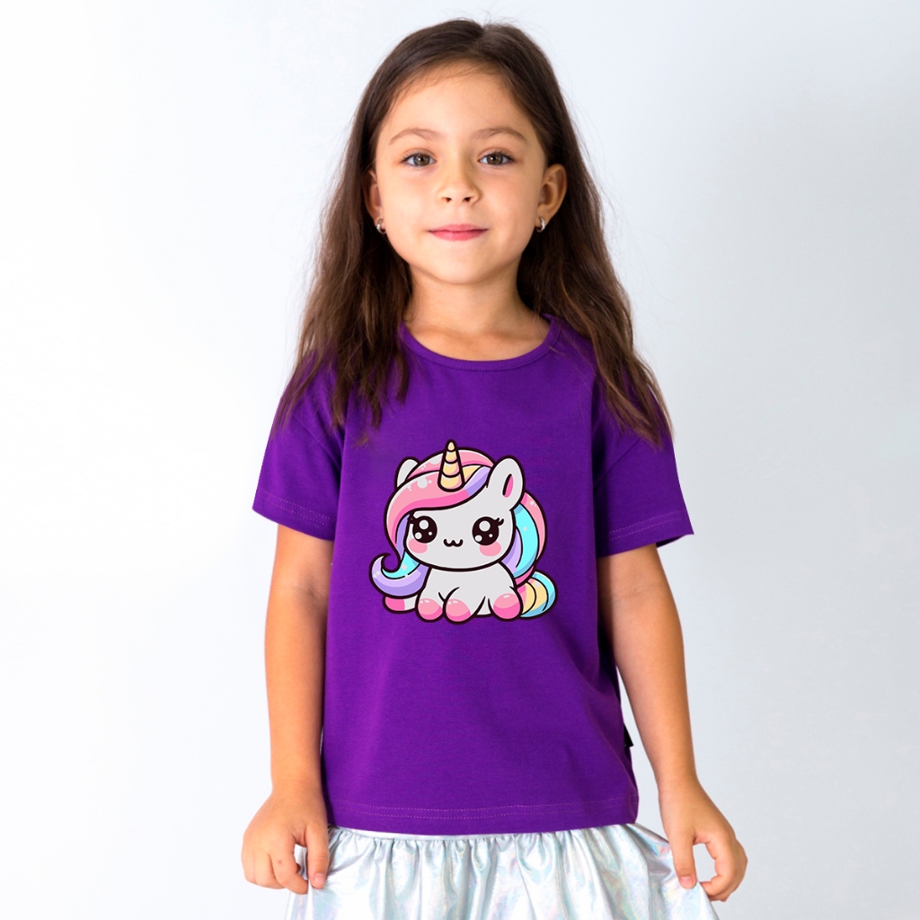 Camiseta Feminina 100% Algodão Roupa Para Meninas Unicórnio Desenho Animado