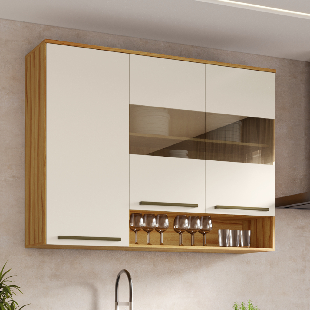Armário de Cozinha Aéreo Triplo 3 Portas Com Nicho Suspenso Nápoli Prime - Home & Living