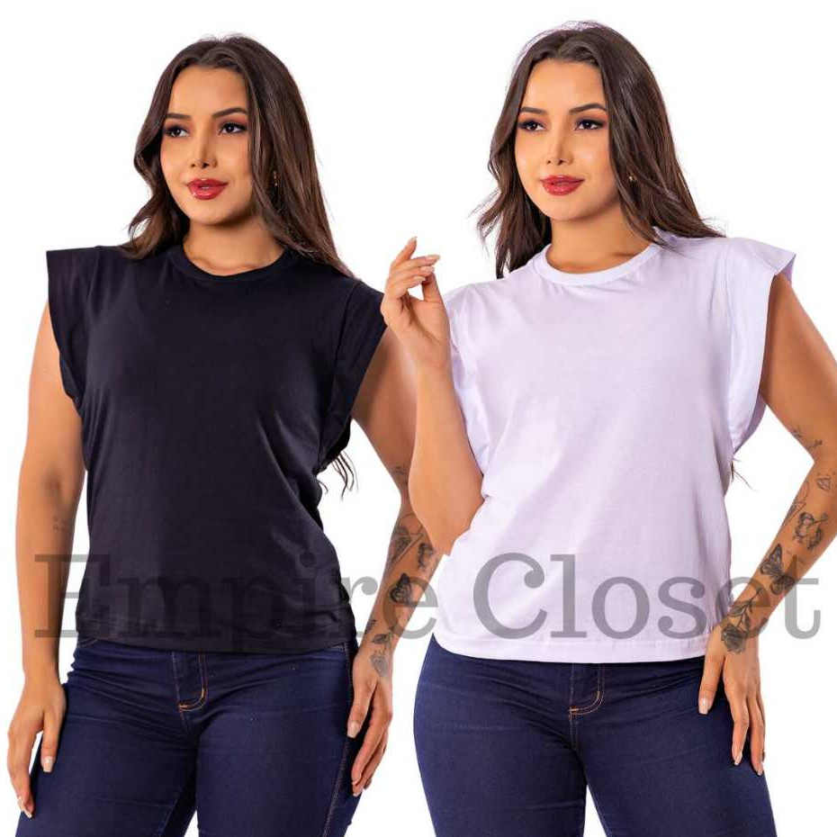 Kit 2 Blusa Feminina Muscle Tee Tshirt Regata Feminina Ampla com Pespontos e Cava Lateral